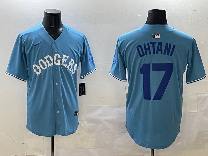 Men Los Angeles Dodgers 17 Ohtani Light Blue Throwback Game 2025 Nike MLB Jersey style 1